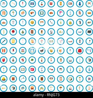 100 apartment icons set, cartoon style Stock Vector