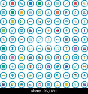 100 app icons set, cartoon style Stock Vector