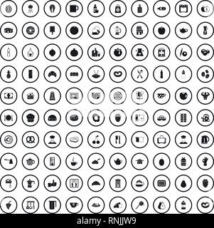 100 breakfast icons set in simple style Stock Vector