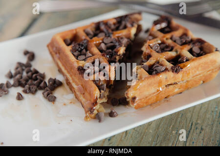 Chocolate chip waffle Stock Photo