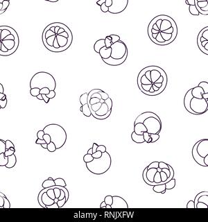Mangosteen doodle hand drawn seamless background. Stock Vector