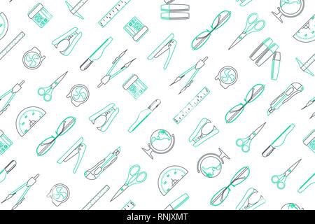 Clip art of office elements arrange on seamless background. Stock Vector