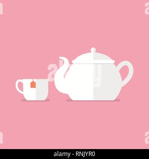 Tea ceramic teapot and cup. Flat style vector illustration. Stock Vector