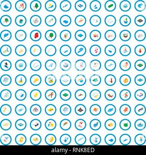 100 aqua icons set, isometric 3d style Stock Vector