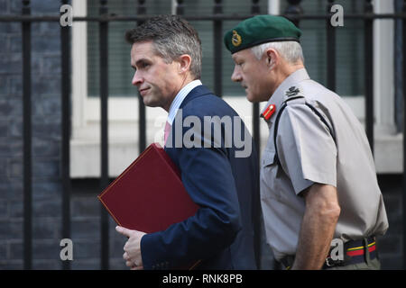 Vice chief of the Defence Staff, General Sir Gordon Messenger (right), and Defence Secretary Gavin Williamson arrive in Downing Street, London, for a cabinet meeting. Stock Photo