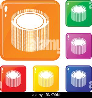 Building roll net icons set vector color Stock Vector