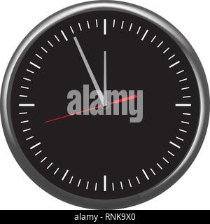 Black wall office clock icon set showing five minutes to twelve. Vector illustration. Stock Vector