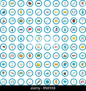 100 archeology icons set, cartoon style Stock Vector