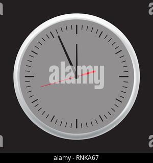 White wall office clock icon set showing five minutes to twelve. Vector illustration. Stock Vector
