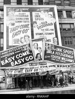 Easy Come , Easy Go 1947 New York Movie Theater Cinema Front Barry Fitzgerald Diana Lynn Sonny Tufts Live appearances by The Ink Spots Ella Fitzgerald Paramount Pictures Stock Photo