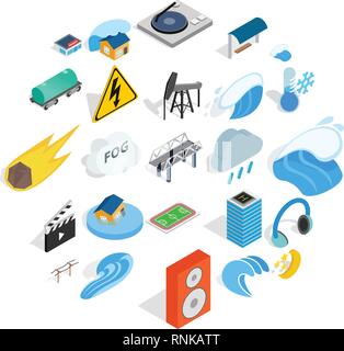 Might icons set, isometric style Stock Vector