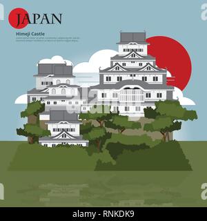 Himeji Castle Japan Landmark and Travel Attractions Vector Illustration Stock Vector