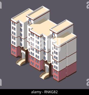 Vector isometric icon or infographic elements representing low poly town apartment building for city map creation Stock Vector