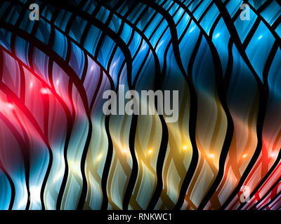 Colorful glowing stained glass, computer generated abstract background, 3D rendering Stock Photo
