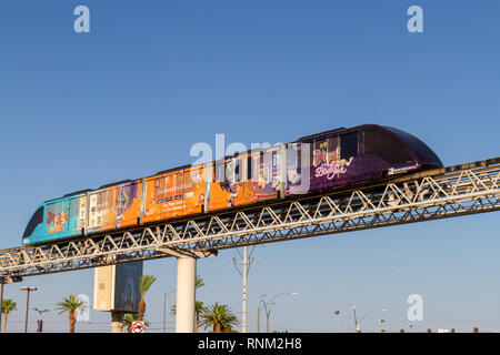 The Mandalay Bay Tram arriving at the Mandalay Bay Resort, Las Vegas (City of Las Vegas), Nevada, United States. Stock Photo