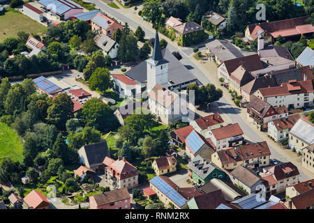 The town Untersteinbach seen from the air. Municipality Rauhenebrach, district of Hassberg, Bavaria, Germany Stock Photo