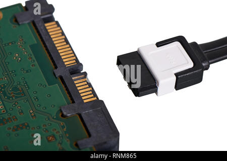 close-up of SATA (Serial AT Attachment, Serial ATA) terminal, computer bus interface to connect mass storage devices Stock Photo