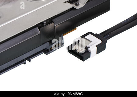 close-up of SATA (Serial AT Attachment, Serial ATA) terminal, computer bus interface to connect mass storage devices Stock Photo