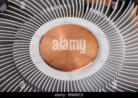 close-up of sleek copper heat sink of cpu cooling radiator Stock Photo