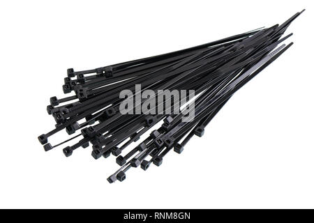 a bundle of bleck cable ties, isolated on white Stock Photo