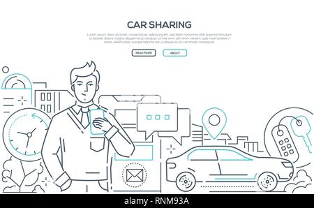 Car sharing - modern line design style web banner Stock Vector
