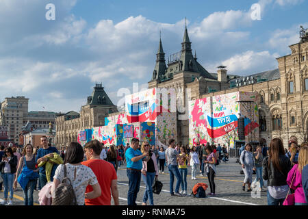 Moscow, Russia - April 30. 2018. People in Red Square during a Labor Day holiday Stock Photo