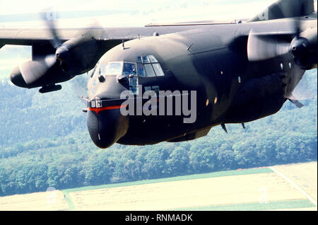 1980 - The 7th Special Operations Squadron (SOS) conducts training for special air operations and related activities.  The unit also trains with Army Special Forces and navy SEALs for unconventional warfare operations.  Close-up left front viw of an MC-130E Hercules Combat Talon aircraft of the 7th SOS during a Fulton recovery mission Stock Photo