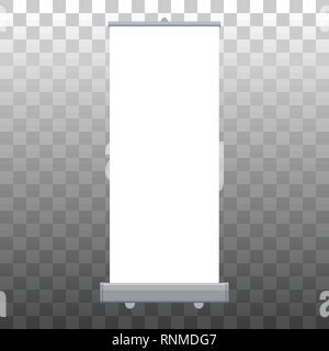 Roll up banner isolated. Vector empty display mockup for presentation or exhibition product. Vertical blank roll up stand template. Stock Vector
