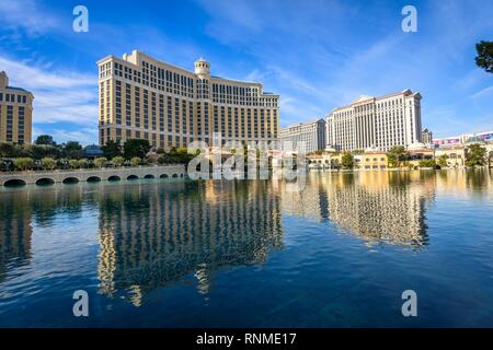 Lake in front of Hotel Bellagio, Casino, Luxury Hotel, Las Vegas Strip, Las Vegas, Nevada, USA Stock Photo