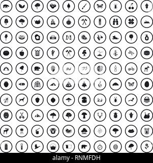 100 camping and nature icons set in simple style Stock Vector