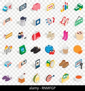 Woman sale icons set, isometric style Stock Vector