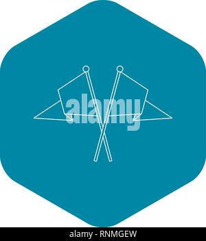 Two crossed flags icon, outline style Stock Vector