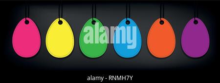 colorful hanging easter eggs isolated on black background vector illustration EPS10 Stock Vector