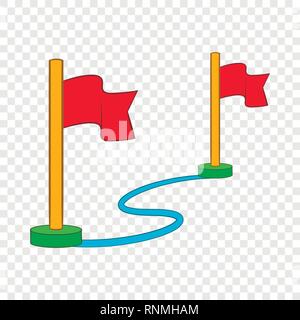 Route with a locator flags icon, cartoon style Stock Vector