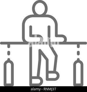 Patient recovery, physiotherapy, rehabilitation treatment line icon. Stock Vector