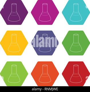Laboratory flask icons set 9 vector Stock Vector