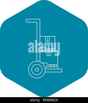 Hand truck with boxes icon, outline style Stock Vector