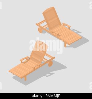 Sunbed for relaxing and sunbathing. Wooden beach bench. Hobby on vacation. A place to rest. Icon for a travel company. Vector illustration. Stock Vector