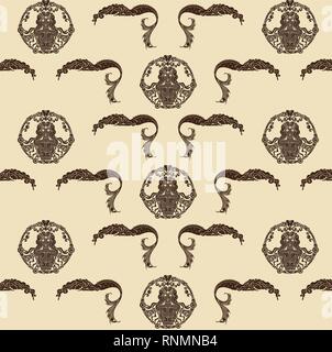 Vintage mermaid seamless texture, beige background Stock Vector