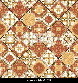 Brown and white abstract patterns in the mosaic set. Square scraps in oriental style. Vector illustration. Ideal for printing on fabric or paper. Stock Vector