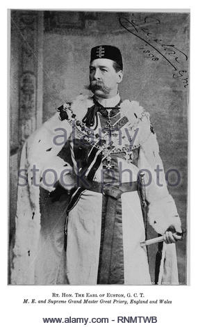 Henry James FitzRoy, Earl of Euston,1848 – 1912, was the eldest son and heir apparent of Augustus FitzRoy, 7th Duke of Grafton. Dressed in Masonic attire, Signed Photograph from 1898. Stock Photo
