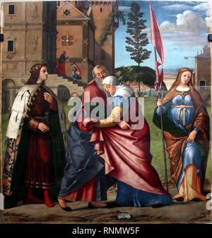 Carpaccio - Incontro di Gioacchino e Anna con san Luigi IX e santa Libera. Stock Photo