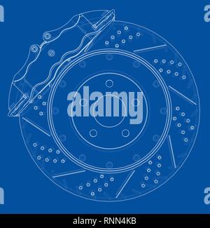 Brake disc outline. Vector rendering of 3d Stock Vector