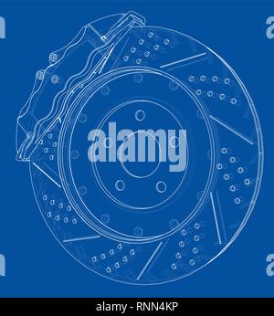 Brake disc outline. Vector rendering of 3d Stock Vector