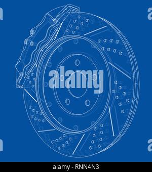Brake disc outline. Vector rendering of 3d Stock Vector