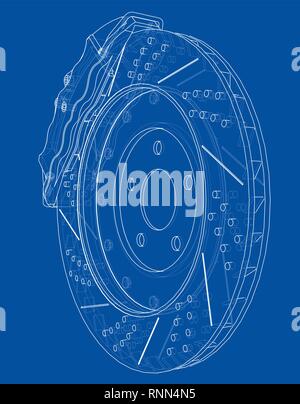 Brake disc outline. Vector rendering of 3d Stock Vector