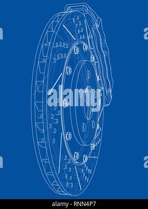 Brake disc outline. Vector rendering of 3d Stock Vector