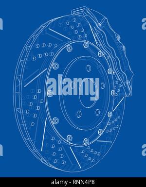 Brake disc outline. Vector rendering of 3d Stock Vector