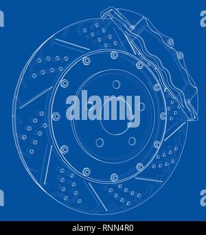Brake disc outline. Vector rendering of 3d Stock Vector