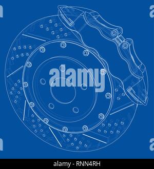 Brake disc outline. Vector rendering of 3d Stock Vector